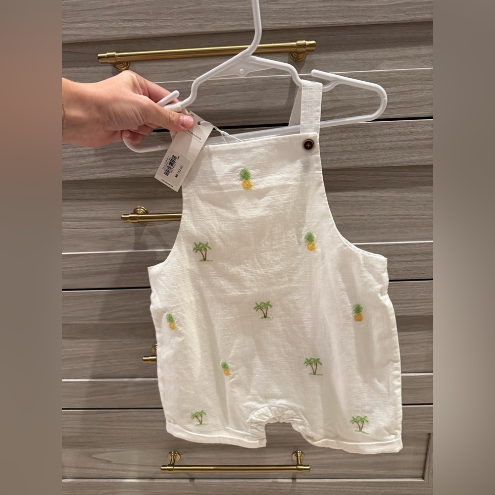 Janie and Jack White Diaper Cover with Pineapple and Palm Tree Embroidery